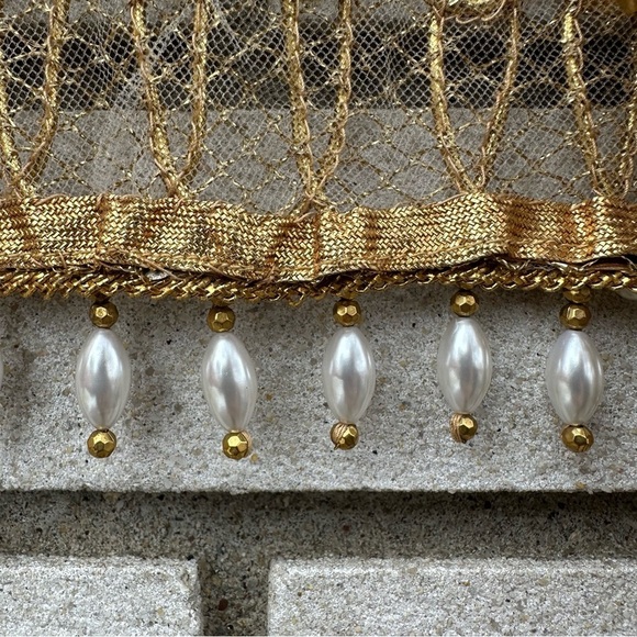 Vintage Saks Fifth Avenue Gold Mesh Pearl Rhinestone Beaded Sheer Vest Topper XS - Picture 11 of 12